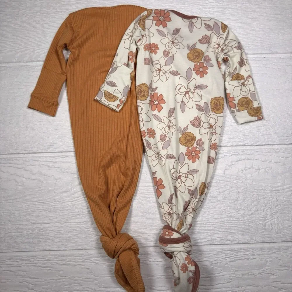Copper Pearl Newborn Baby Knotted Gown Set Camel Ferra Floral Sleeper 2pc